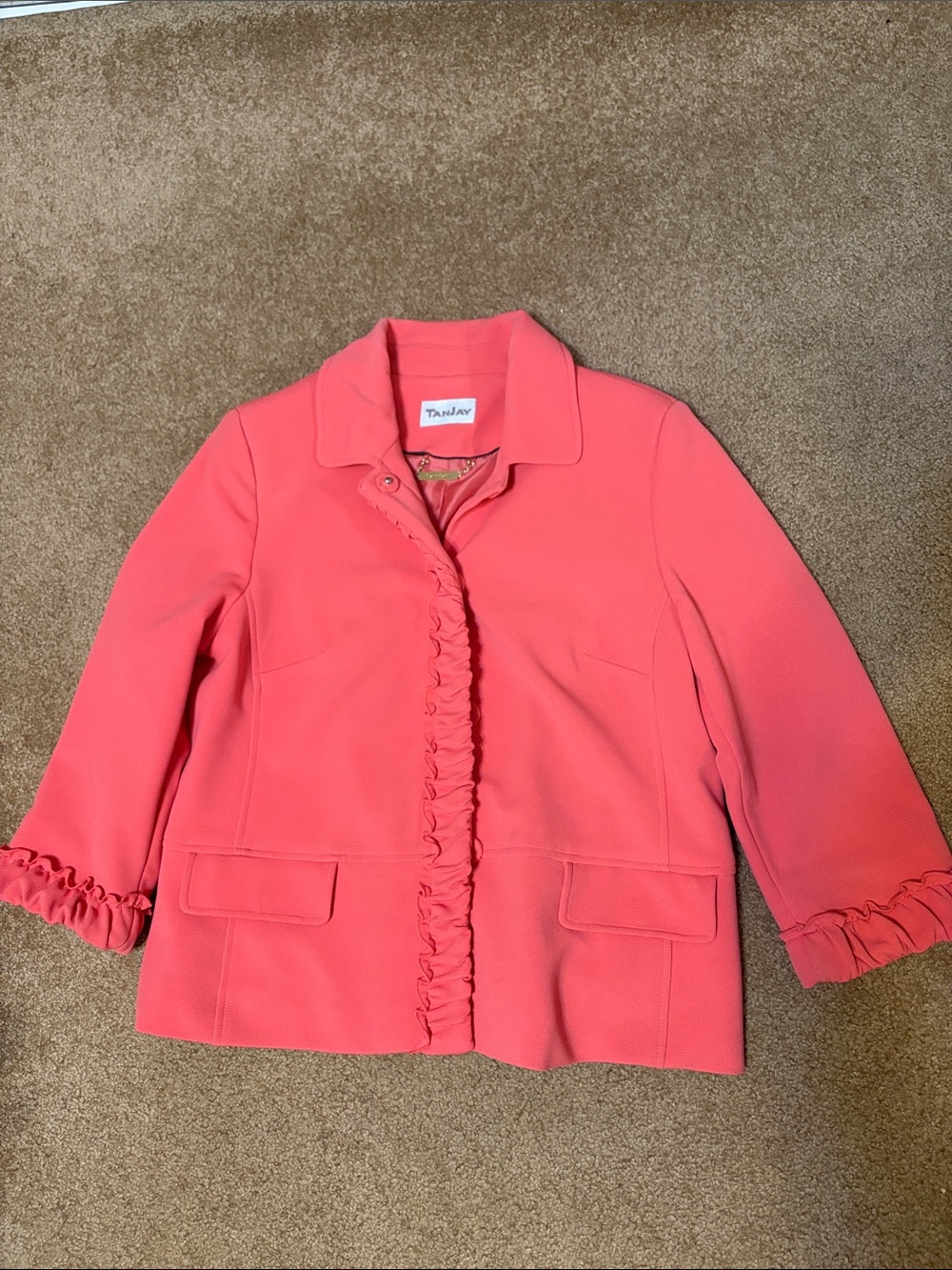 TanJay Coral Pink Ruffle-Trim Blazer Jacket